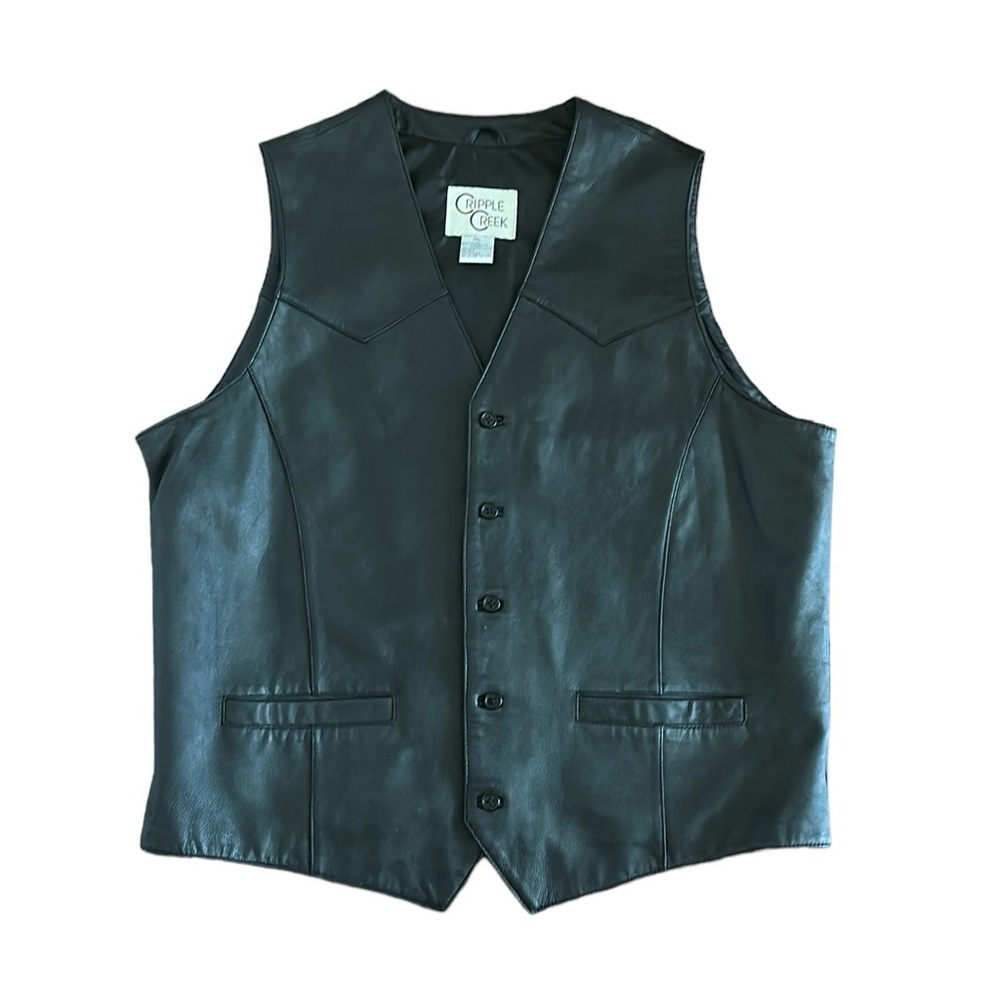 Cripple Creek Vintage All Leather Black Biker Vest 2XL